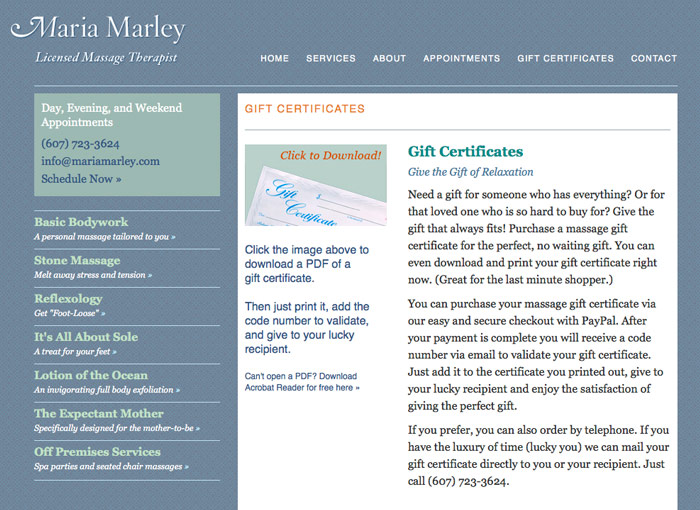 Maria Marley Massage Web Site